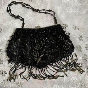 Elegant Small Black Beaded Evening Bag